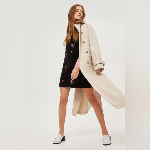 Topshop Moto Velour Embroidered Overall Dress Dungaree Black Floral Size 8 US - Picture 5 of 13